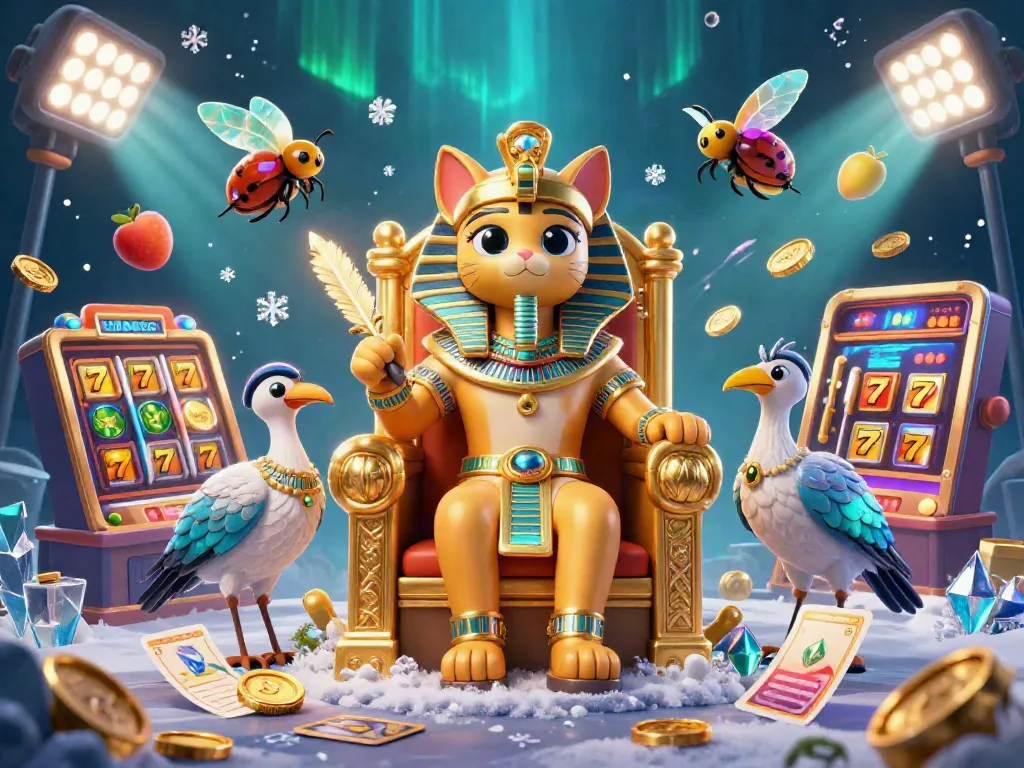Menangkan jackpot di afktoto dengan mesin slot bergaya Mesir, dikelilingi harta berkilau